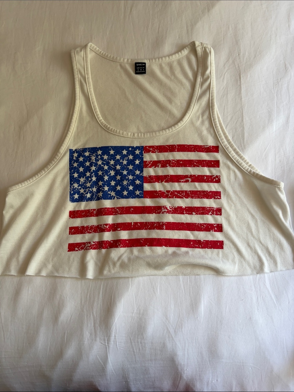 Shein Women’s White USA Flag Crop Tank Top. Size Medium